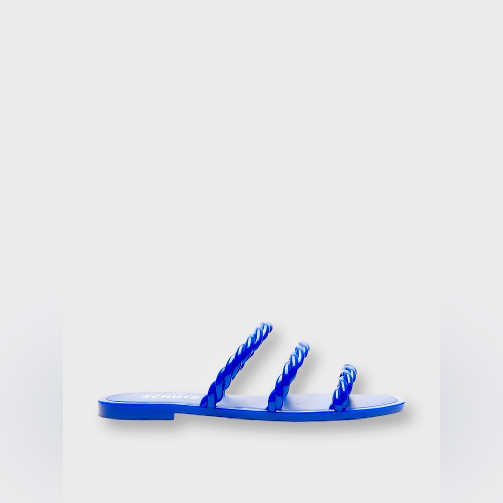 SCHUTZ || Diana Braided 3 Strap Slide Sandals in Royal Blue - SZ 5 *NWT*